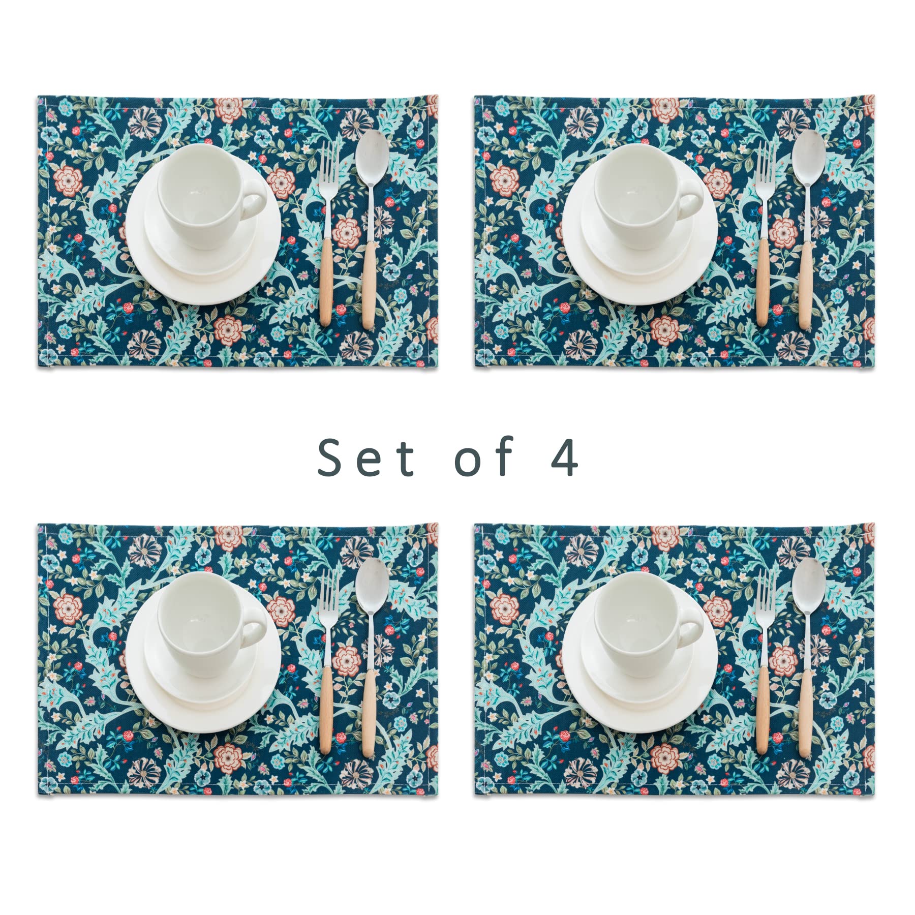 Obal William Morris Placemats Set of 4, Non-Slip Heat Stain Resistant Place Mats Washable Dining Table Mats for Dinner Sets Home Kitchen (Blue Wilhelmina, 45x30cm)