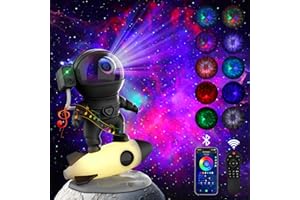 FLYEAGLE Astronaut Galaxy Projector, Star Projector Rocket Night Light for Kids Room, 360° Adjustable Magnetic Head, Bluetooth Speaker, Timer, White Noise with Remote APP Button Control Idea for Gift