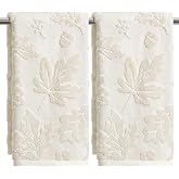 Artoid Mode 2 Pcs Beige 3D Pinecone Leaves Jacquard Hand Towels | Autumn Fall Thanksgiving,13.7 x 29.5 Inch,100% Cotton,Soft &amp; Absorbent Bathroom Decor Towels