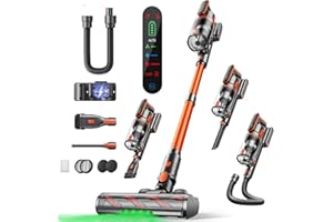 Fieety Cordless Vacuum Cleaner, 600W/50KPa/65Min Runtime Stick Vacuum with 3.3Ft Hose, Wall Mount Charging, Auto Mode, Touchscreen, Self-Standing Vacuum Cleaner for Home/Pet Hair/Carpet/Car, Fragrance