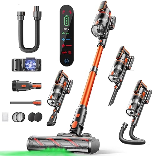 Cordless Vacuum Cleaner 50KPA/600W/65 Mins Cordless Stick Vacuum with Touch Screen, Anti-tangle&AUTO Mode,Wall Charging Powerful Handheld Vacuums for Home Carpet/Car/Pet Hair - Ideal for UK Homes