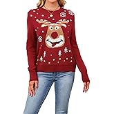 SunnyMelody Women’s Ugly Christmas Sweater,Cute Ribbed Knit Crewneck Pullover,2025 Fall Winter Tops