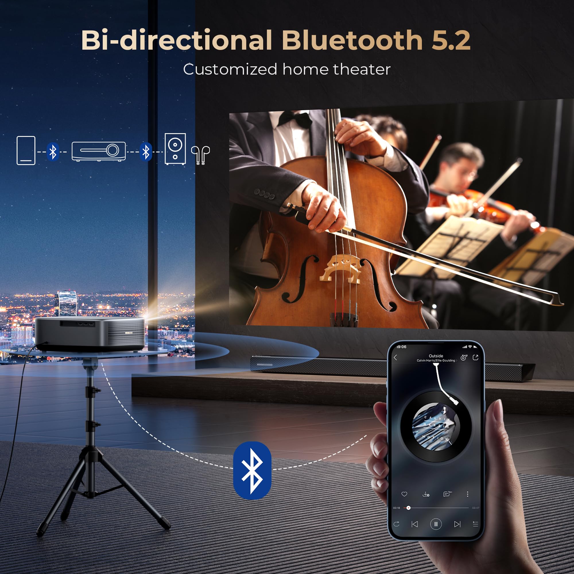 [1000 ANSI & Audio by DBX-TV] Alvar Projector with WiFi 6 and Bluetooth, 30W Speakers, NetfIix Certified & DoIby Audio Outdoor Proyector, Auto Focus Native 1080P Smart Projector, Black