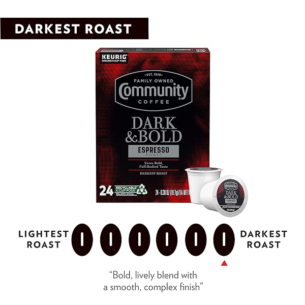 COMMUNITY COFFEE DARK & BOLD ESPRESSO ROAST 24 COUNT COFFEE PODS, COMPATIBLE WITH KEURIG 2.0 K-CUP BREWERS, 24 COUNT