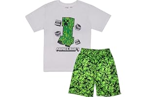 Minecraft Creeper Boys Short Sleeve T-Shirt & Shorts, 2-Piece Gamer Outfit Set for Kids and Toddlers