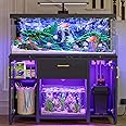 Bestier 55-75 Gallon Fish Tank Stand with Power Outlet & LED Light, 49.2"x19.2" Heavy-Duty Aquarium Stand with Storage, Dual Glass Cabinet, 8 Thicken Metal Legs, Suit for Reptile/Turtle Terrarium