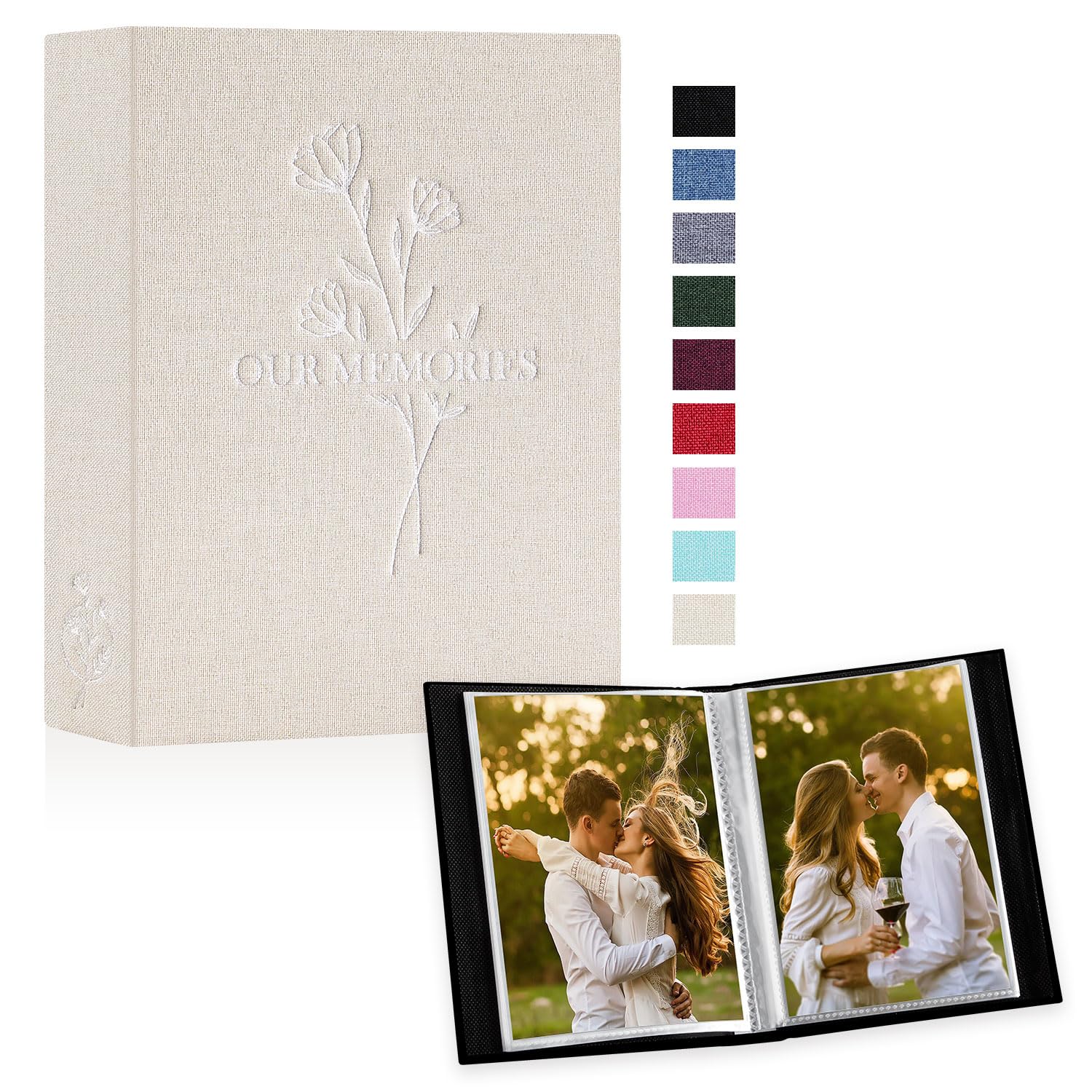 Lanpn Small Photo Album 6x4 2 Packs, Each Pack holds 50 Pictures, Slip in Pockets Mini OUR MEMORIES Linen Top Loading Photo Albums for Portrait Only 10x15cm Picture Beige — image 1