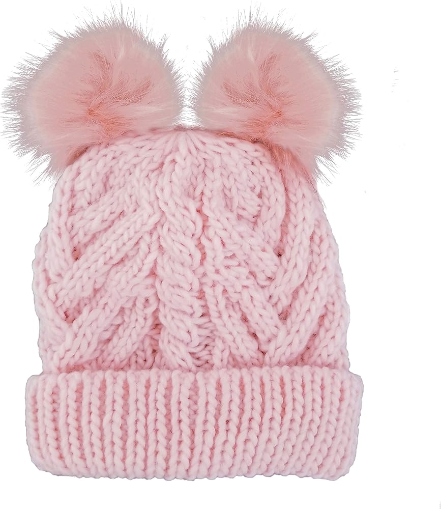 pink baby hat with pom pom