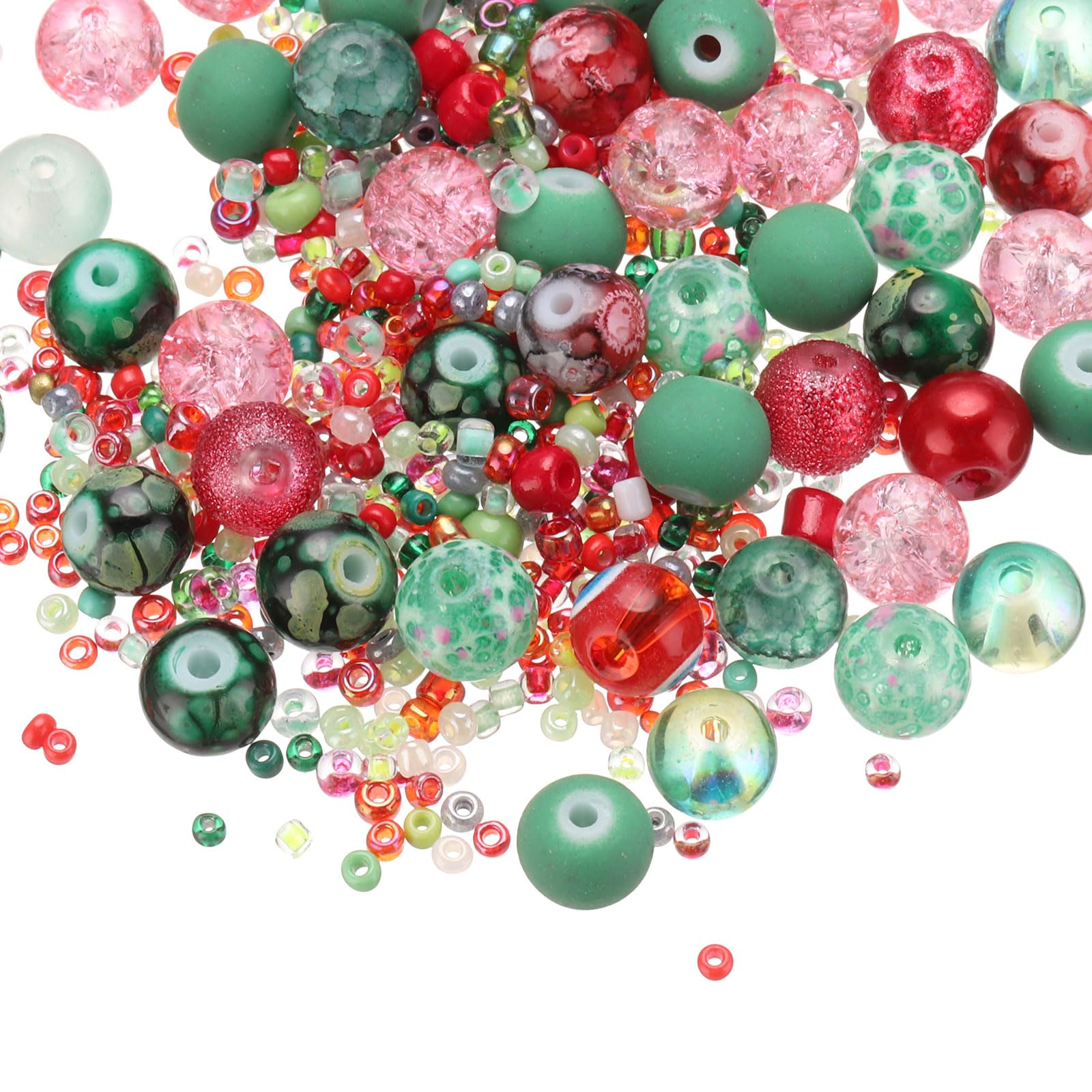 PATIKIL 2-8mm Assorted Glass Resin Beads, Cracked Gravel Round Beads Small European Spacer Seed Bead Mixed Bulk with Hole for Jewelry Making DIY Bracelet Crafts Necklace Charm, Red/Green