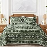 VAPUTAR Boho Quilts King Size, Stripe Reversible King Quilt Set, Lightweight All-Season Coverlet & Boho Bedspread- 3 Piece/Green