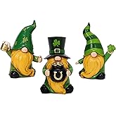 Valery Madelyn St Patricks Day Gnome Figurines, Set of 3 Irish Leprechaun Decor with Shamrocks, Gold Pot, Beer Mug, Large Green Yellow Resin St Patricks Gifts for Table Tiered Tray Decor, 3.5 Inch