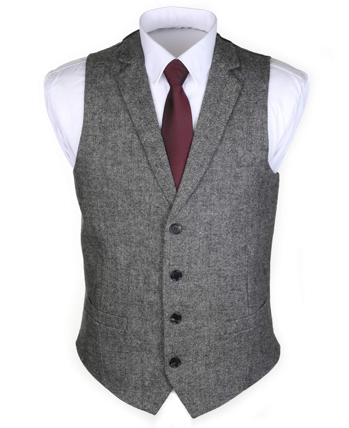 Ruth&Boaz メンズ ビジネススーツ ウール"ツイード" ２ポケット4ボタン テーラードカラー ベスト ブラック M (M,Tweed black)