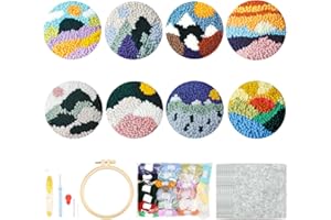 Scettar 8 Pcs Punch Needle Embroidery Kit,DIY Punch Needle Coasters Craft Set with Tools,Patterns,Yarns,Hoop and Instruction,Perfect Decoration and Gifts for Beginners Kids Adults