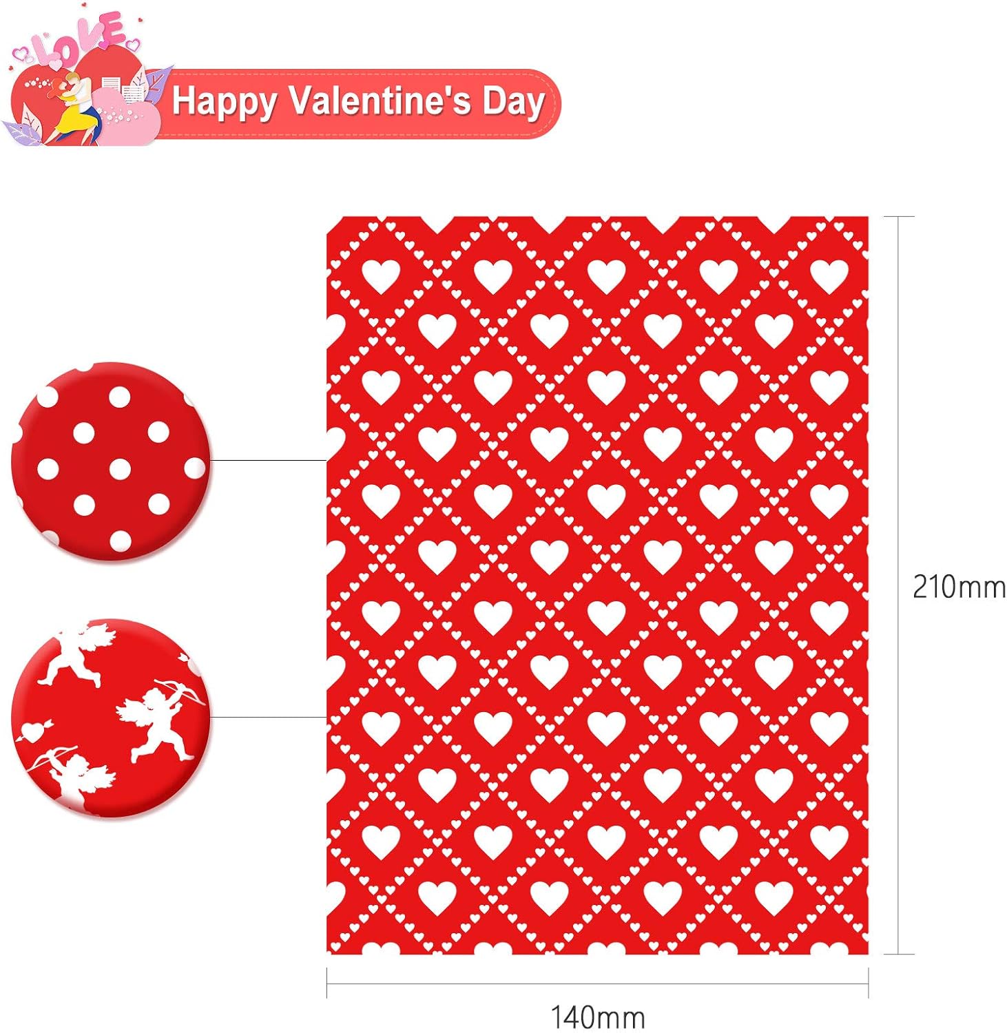 Whaline 60 Sheet Valentine Pattern Paper Set Double-Sided Decorative Paper 5.5 x 8.3 Red Heart Lip Stripe Pattern Premium Specialty Paper Origami Paper for Card Making Die Cuts Scrapbook Gift Decor - Image 3