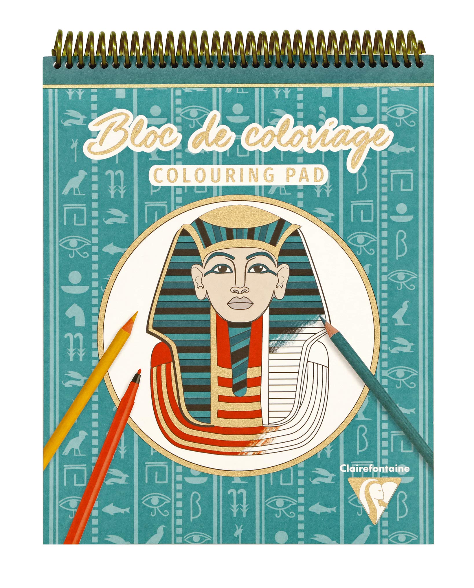 Clairefontaine 96178C Spiral Pad 20 Sheets White Drawing Paper 250g/m² Colour Format 25x20cm Creative Leisure Adults Children Egypt Theme 10 Designs x2