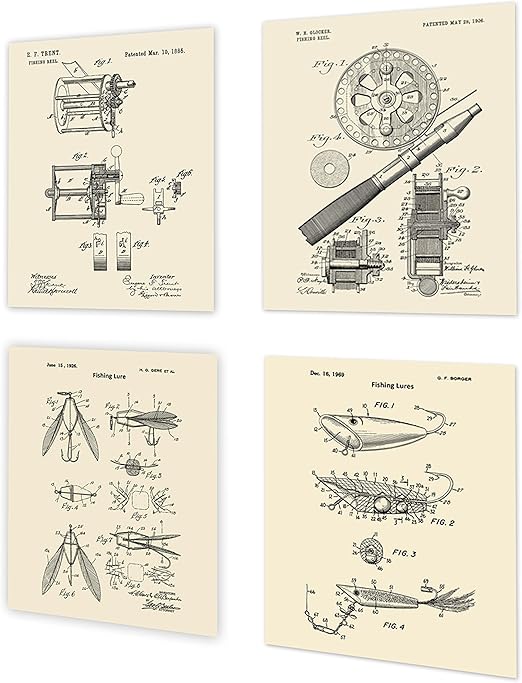 Amazon Com Fishing Lure Fishing Reel Patents Art Prints Set Of 4