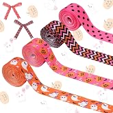 CORNER LACE Rose Pink Orange Halloween Grosgrain Ribbon Set, 4 Rolls 1 in Wide x 5 Yards Each, Cute Ghost Pumpkin Spiderweb Ribbon for Gift Wrapping Wreaths Bow Making Baby Shower Home Party Decor