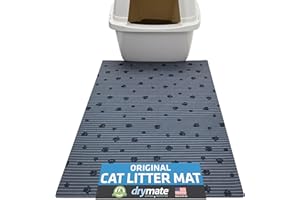 Drymate Original Cat Litter Mat, Contains Mess from Box, Protects Floors, Urine-Proof, Machine Washable, Soft on Kitty Paws, Absorbent, Waterproof (USA Made, Recycled Content) (20”x28”)(GreyStripePaw)