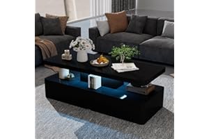 oneinmil Modern LED Coffee Table, 40" Living Room Tables with 16 Colors LED Lights, Double-Layer Design, Stylish Coffee Tables for Living Room, Black