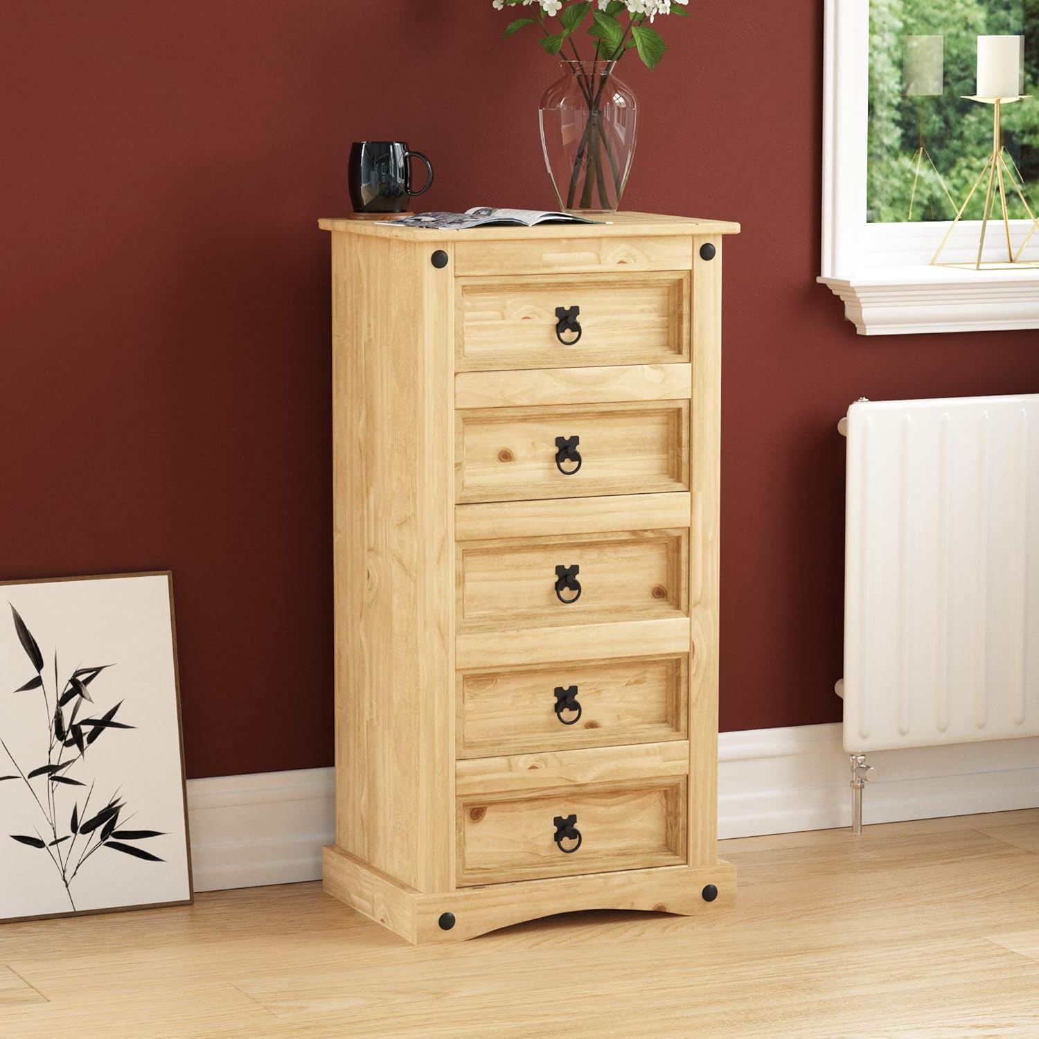 Vida Designs Corona Chest Of Drawers, 5 Drawer, Narrow, Solid Pine Wood