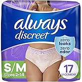 Always Discreet Adult Incontinence Underwear for Women and Postpartum Underwear, Size S/M, Up to 100% Bladder Leak Protection