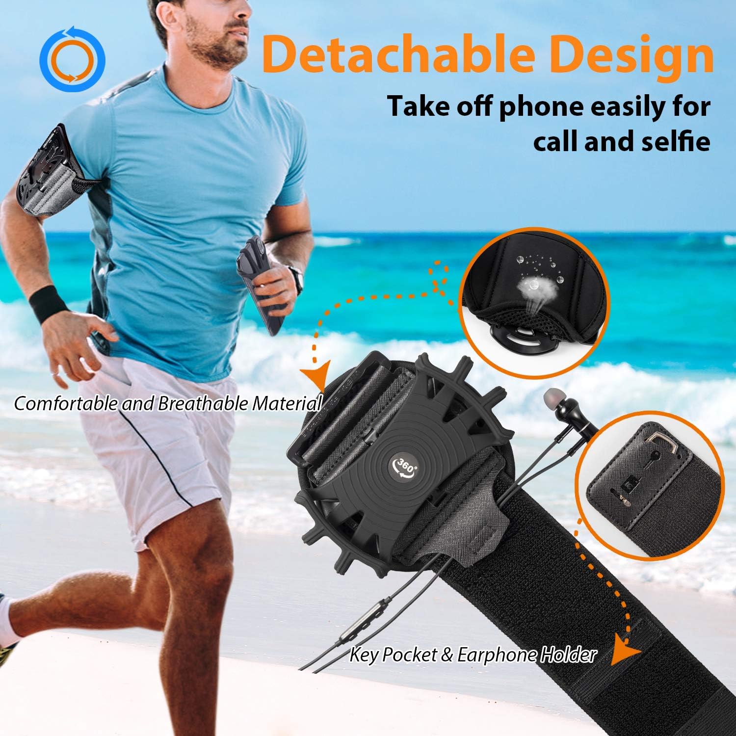 HLOMOM Running Phone Holder,Sports Phone Armband 360° Rotation & Detachable for iPhone 17/16/15/14/13 Pro/12 Pro/11Pro Max/XS/XR/8/7/6s Plus - Image 4
