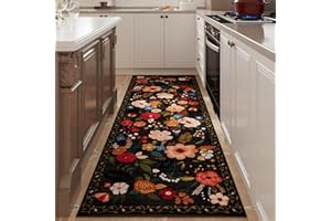 Rugcomf Runner Rug for Hallways Kitchen Runner Rug Non Slip 2'x 6' Washable Runner Rugs with Rubber Backing Soft Floral Carpet Runner for Hallways, Kitchen, Laundry, Bedroom, Bathroom(Black)