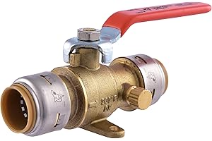 Sharkbite Max 3/4 Inch Ball Valve with Drain Vent and Mounting Bracket, Push to Connect Brass Plumbing Fitting, PEX Pipe, Cop