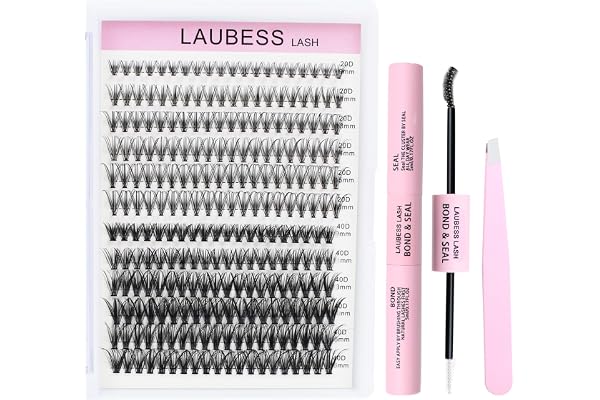 Lash Extension Kit 20D+40D Clusters With Bond and Seal - Waterproof DIY Eyelash Extension Set With Tweezers (Set 20D/40D-0.07