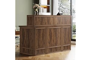 Tribesigns Reception Desk with Counter, 57-Inch Rustic Front Receptionist Table, Boho Welcome Desk Checkout Counter for Office, Retail, Lobby, Beauty Salon (Brown)