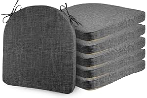 ELFJOY Set of 6 Chair Cushions for Dining Chairs Non Slip Seat Cushion with Ties and Machine Washable Cover Foam Kitchen Chai