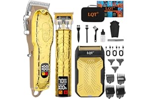 LQT Professional Hair Clipper Set for Men Electric Shaver Razor Cordless Hair Cutting Barber Clippers Beard Trimmer Men’s Grooming Kit Gifts for him (Gold)