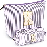 2 PCS Initial Makeup Bags for Women: Cosmetic Bag for Travel Toiletry - Birthday Gifts for 11 12 13 14 15 16 17 18 Years Old Girl Graduation Teacher Gift- Teen Girl Gifts Trendy Stuff - Purple K