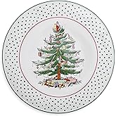 Spode Christmas Tree Polka Dot Cake Plate - 11" Cookie, Cupcake, Dessert Serving Platter - Porcelain Cake Stand for Holiday Gatherings - Dishwasher, Microwave, Freezer Safe