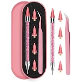 Rolybag Rhinestone Picker Tool, Rhinestone Applicator Tool Dotting Wax Pen Dual-Ended with 4 PCS Replaceable Wax Tips and 1 Tweezers for DIY Nail Art Tool (Pink)