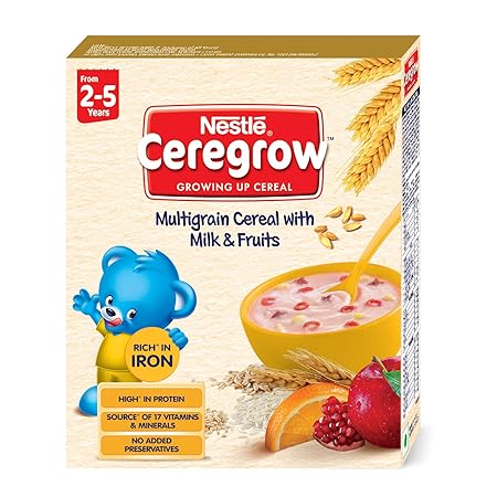 Nestle CEREGROW Fortified Multigrain Cereal with Milk and Fruits, 300g Bag-In-Box Pack