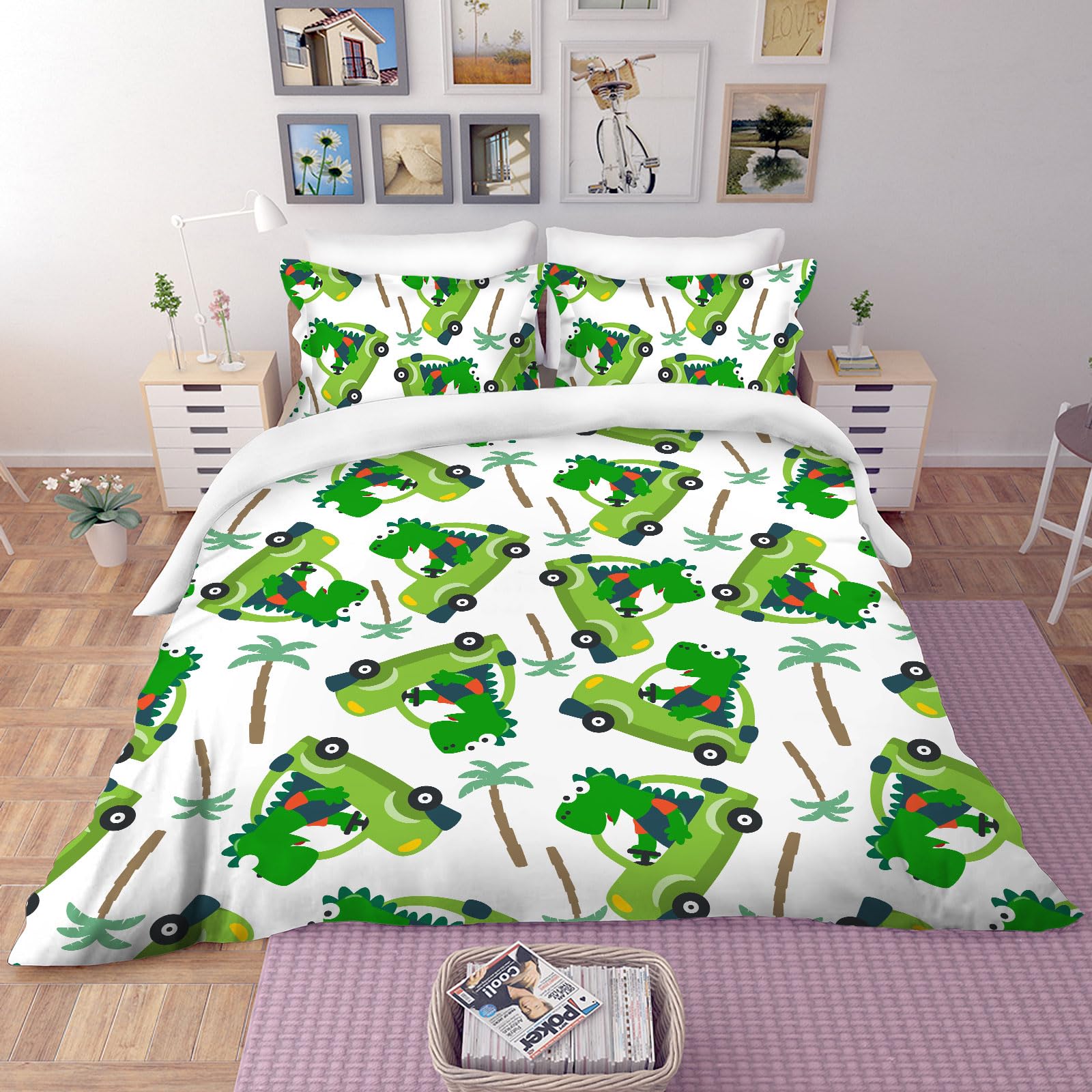 HOMHOMHA Rainbow Single/Double Bed Duvet Cover Set For Girls/Kids/Children Soft Microfibre Bedding Sets Equipped With Quilt Cover And Pillowcase (Dinosaur01, Double)