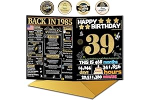 Joycard 39th Birthday Card with Envelope, 39th Birthday Decorations for Women Men, 39th Birthday Gifts for Her Him, Happy Birthday Cards for 39 Year Old Wife Husband, Back in 1985