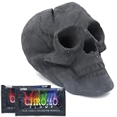 OSKER Fire Pit Skull with Fire Color Changing Packets | Ceramic Fireproof Log for Bonfire, Campfire, Fireplace, Firepit | Halloween Decor | Gas, Propane, or Wood Fires | 9 Inch - Black