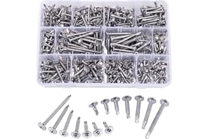 KSSVZZ 400PCS Self Tapping Screws for Metal - 410 Stainless Steel Sheet Metal Screws Assortment Kit, Self-Tapping Screws Set, Assorted Self Drilling Screws #8#10, Truss Head TEK Screws, Length 1/2" to 2''