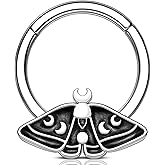 Melighting 16G Halloween Septum Ring Moth Helix Earring 316L Stainless Steel Daith Earring 10mm Septum Clicker For Women Gothic Cartilage Earring