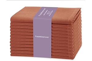 PurpleEssences Set of 12 Cloth Dinner Napkins 100% Cotton 45.7x45.7 cm - Soft Durable Washable - Ideal for Farmhouse Party - 