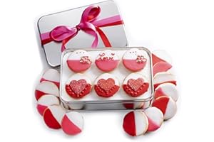 CUSTOM COOKIES Gourmet Happy Valentines Day Cookie Gift Basket, Hand Decorated colored Black And White Cookies Unique Love Elegant Kosher Food Gift Box For Him Her Boy Girl Friend Spouse Wife 18 Count