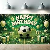 Starlit Patio Soccer Birthday Party Backdrop Green Football Theme Happy Birthday Banner Boys Girls Kids Party Decoration Photo Booth Background Sports Party Photography Decorations 71 x 43 Inch