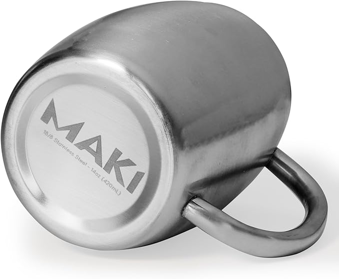 Amazon Com Stainless Steel Double Wall Mugs Perfect For Coffee Tea Beer Set Of 2 With Bonus Lids 14oz 420ml 2 Stainless Steel Kitchen Dining
