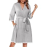 Ekouaer Women Kimono Robe 3/4 Sleeves Loungewear Dress Knee Length Sleepwear Pockets Housecoat Short Bathrobe S-XXL