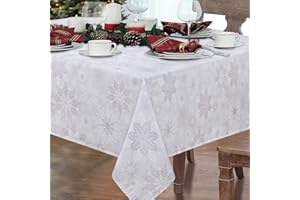 BLEUM CADE Christmas Tablecloth, Grey White Snowflake Table Cloth, Gray Xmas Tablecloths for Dining Kitchen Winter Holiday, Waterproof Table Cover for New Year Party Home Decor, Rectangle 60 x 120 Inch