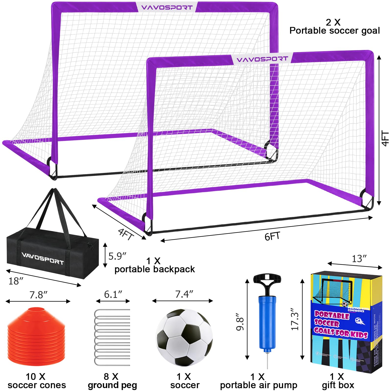 Condition photo showing New/Like New for vavosport kids soccer goals for backyard set - 2 of 6x4 ft portable soccer goal training equipment, 