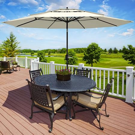Amazon Com Patiassy 3 Tier Triple Top 11 Feet Air Vented With Tilt Patio Outdoor Umbrella For Table Market Beige Garden Outdoor