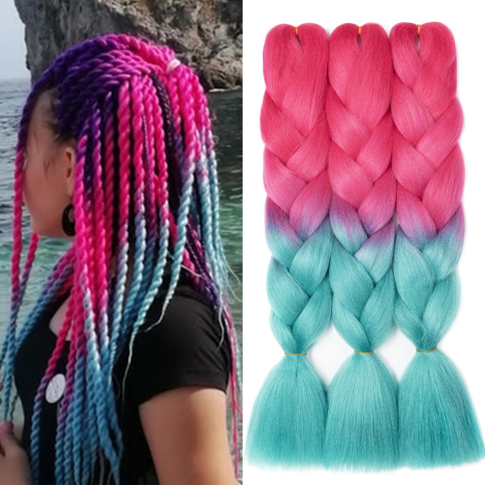 Dcbaboo Jumbo Braiding Hair Extensions 3 Packs 24 Inch Synthetic Kanekalon Ombre Afro Crochet Braids Twist 300g - Hot Pink Blue — image 1